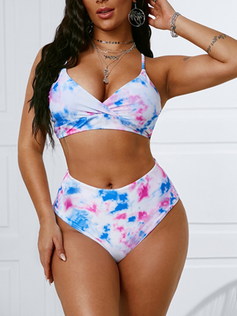 

Lovely Boho Tie-dye High-waisted Multicolor Two-piece Swimsuit, Multi