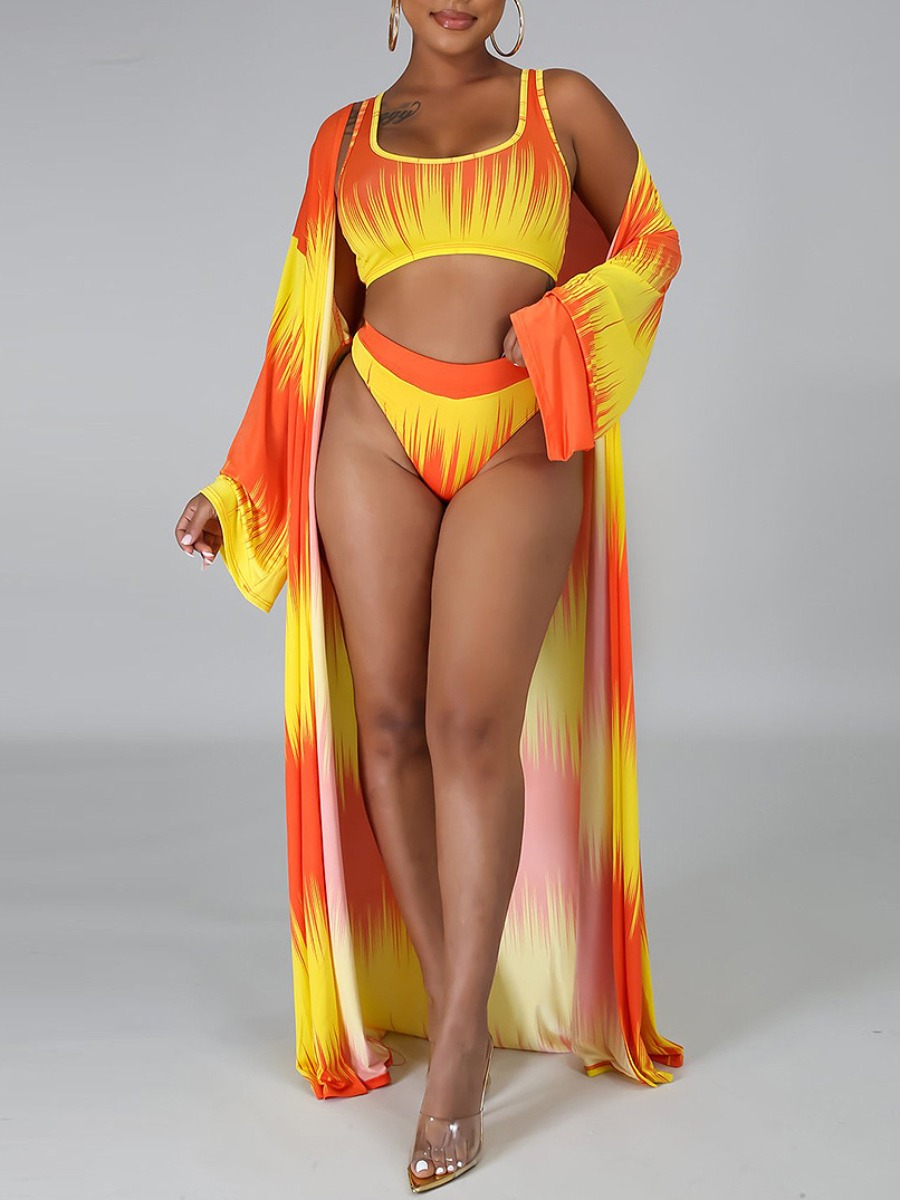 

LW Boho U Neck Tie-dye Orange Three-piece Swimsuit