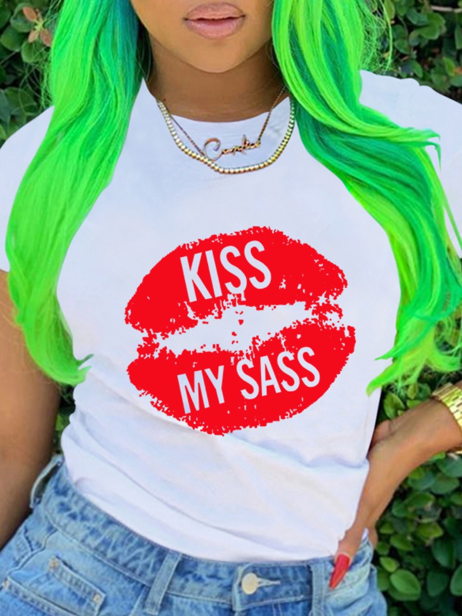 

Lovely Street Lip Letter Print White T-shirt