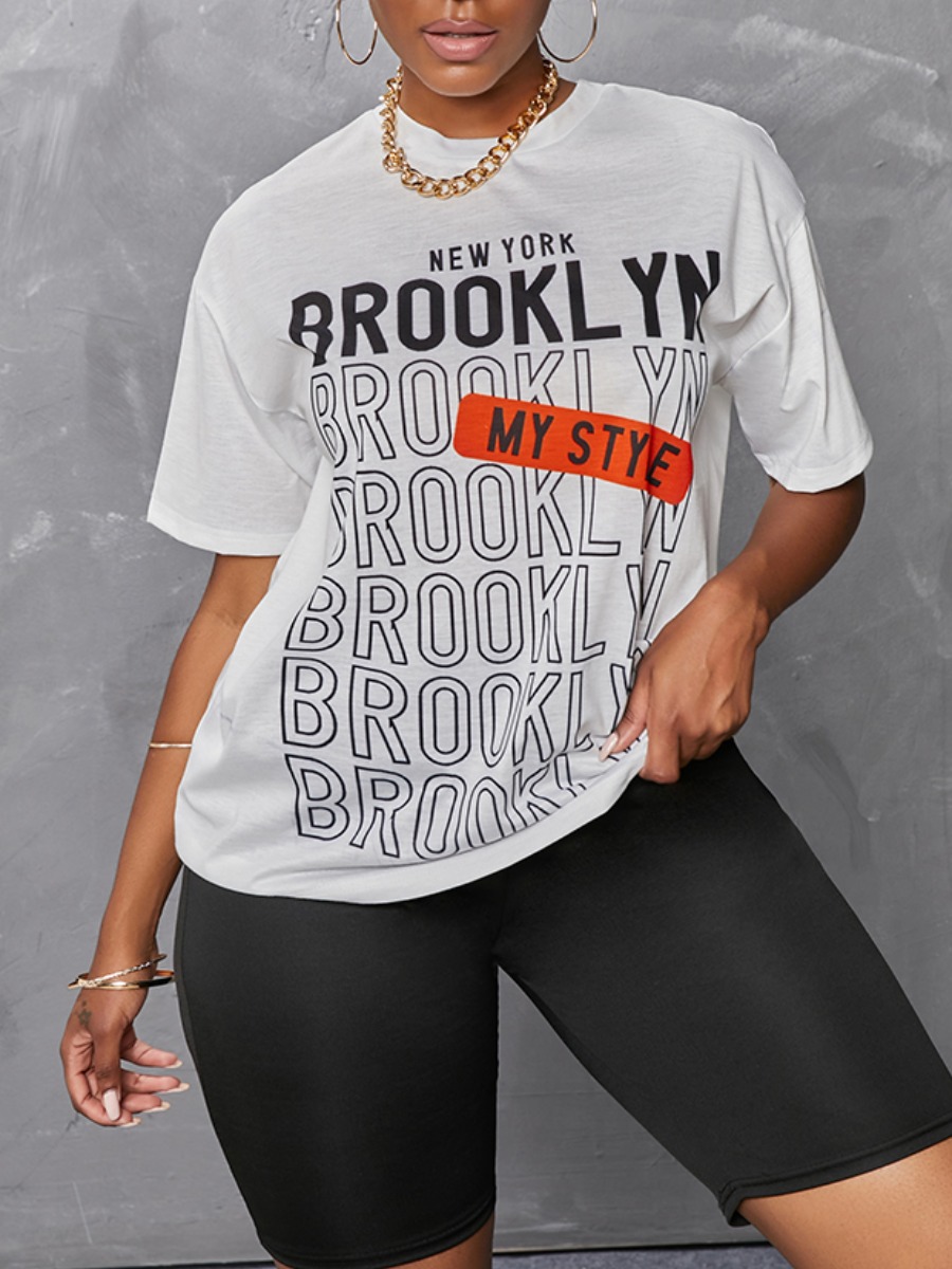 

Lovely Casual O Neck Letter Print White T-shirt