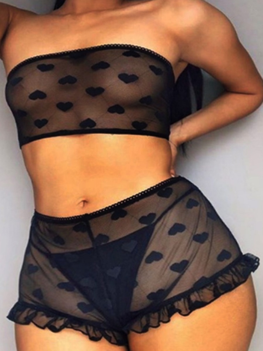 

LW SXY Off The Shoulder See-through Black Sleepwear