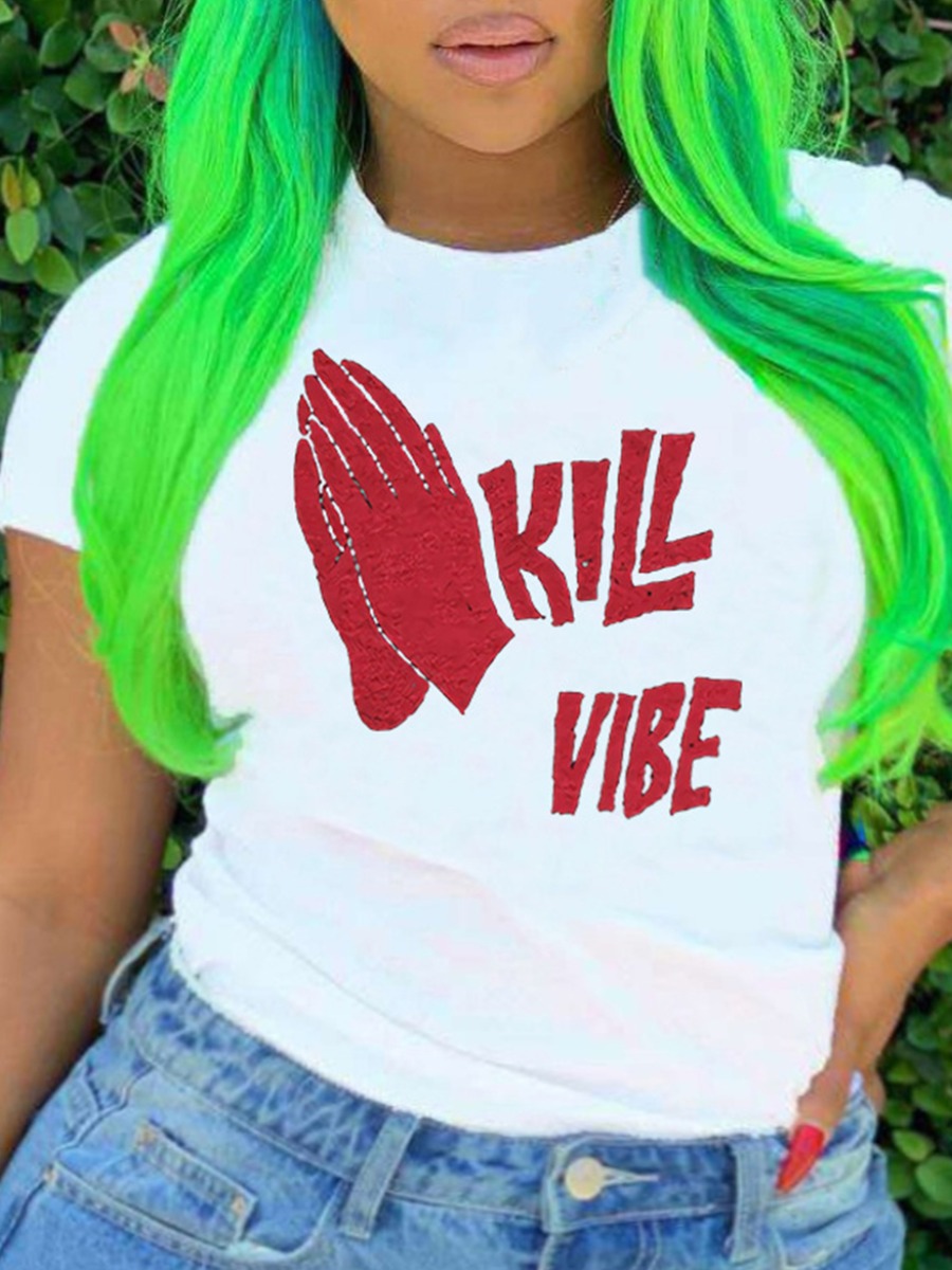 

Lovely Plus Size Street Graffiti Letter Print White T-shirt