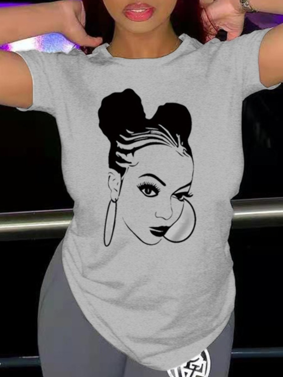 

Lovely Casual O Neck Graffiti Print Grey T-shirt