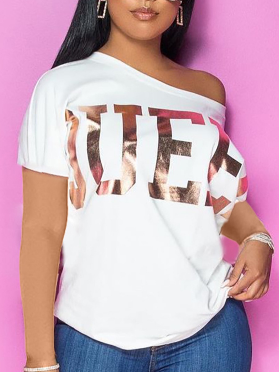 

Lovely Street O Neck Letter Print White T-shirt
