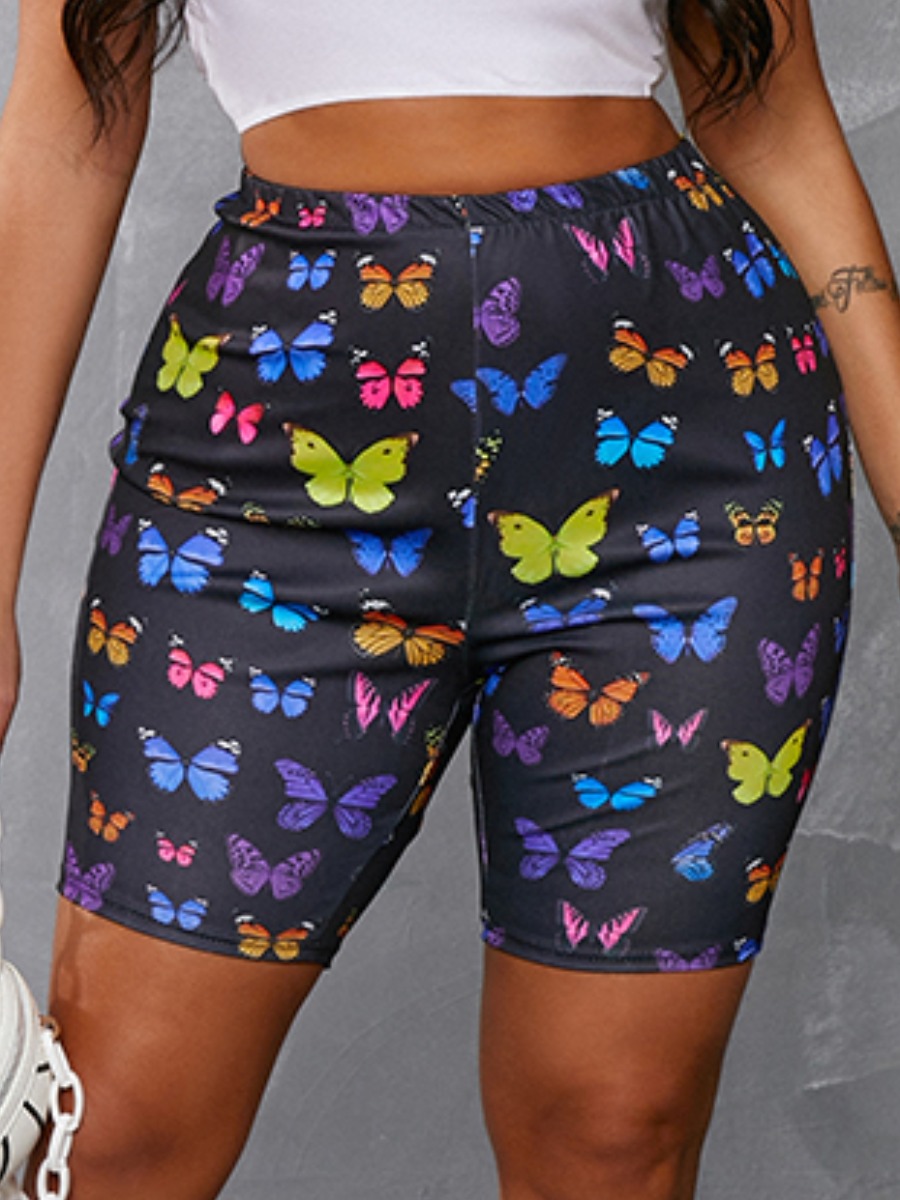 

Lovely Sporty Butterfly Print Patchwork Black Shorts