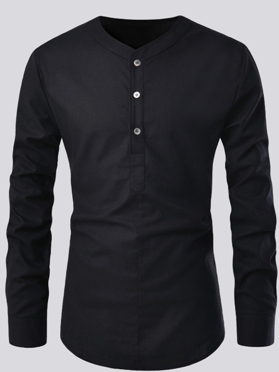 

Lovely Men Business V Neck Button Design Black Shirt