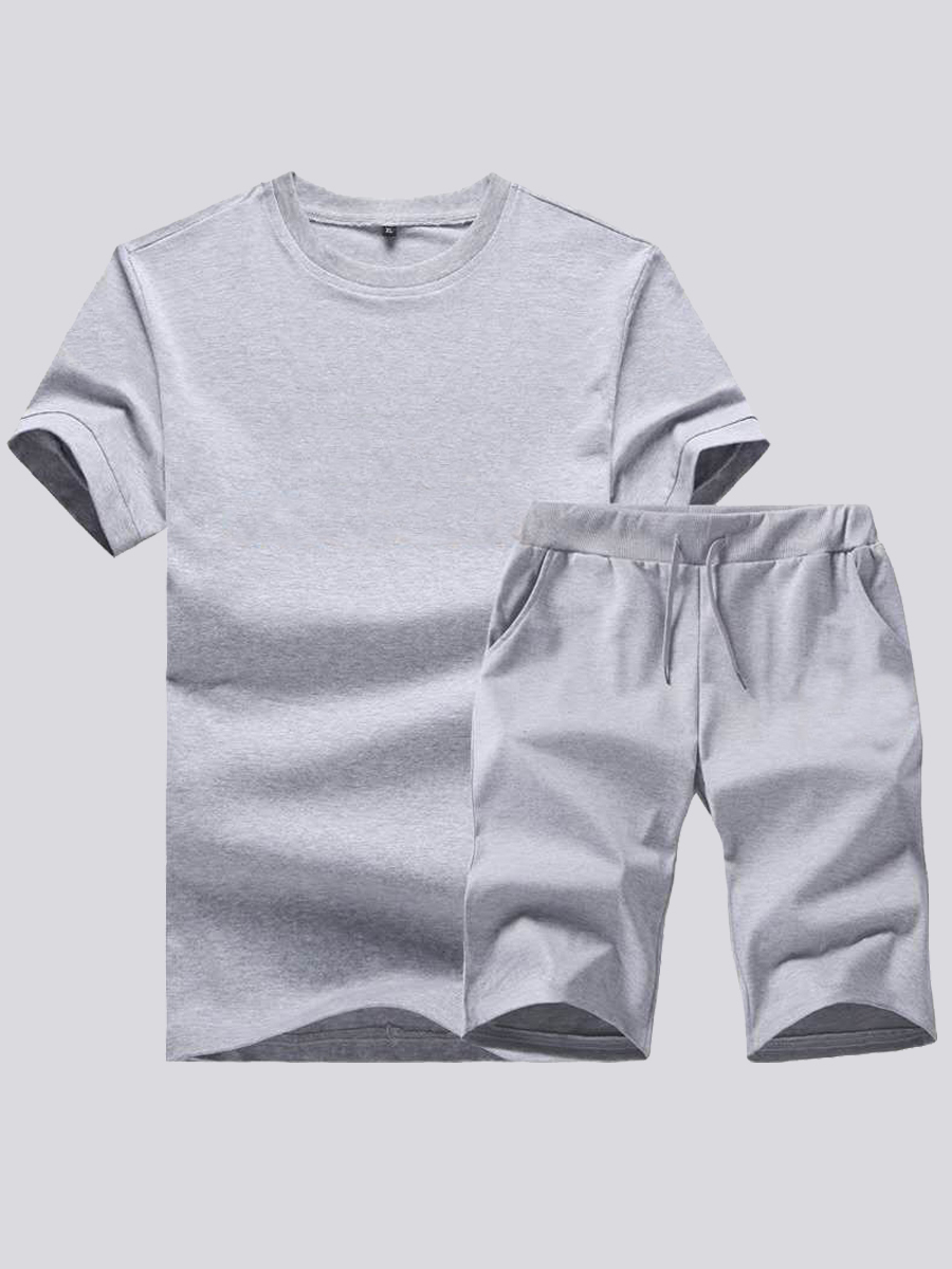 

Lovely Men Casual O Neck Drawstring Grey Two Piece Shorts Set