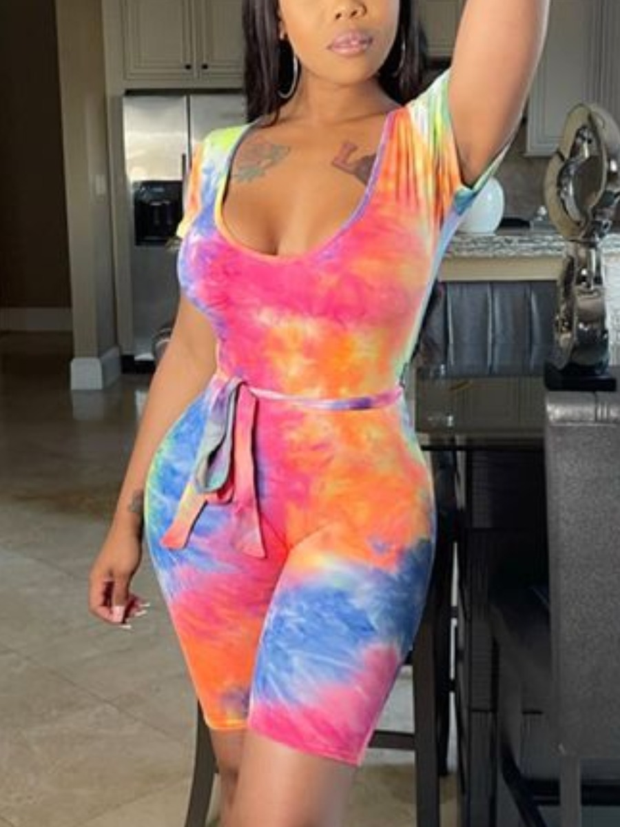 

Lovely Street Tie-dye Bandage Design Multicolor One-piece Romper, Multi