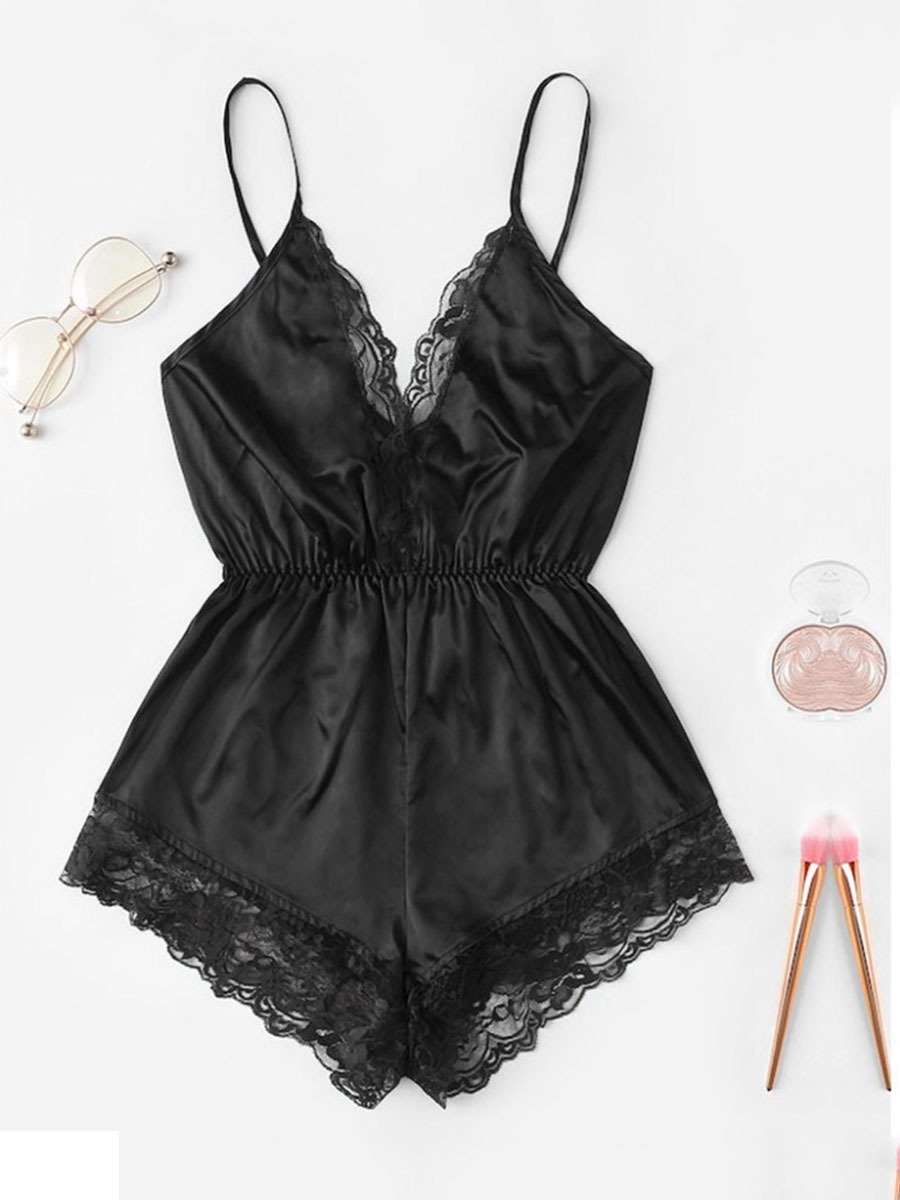 

Lovely Sexy Lace Patchwork Black Teddies