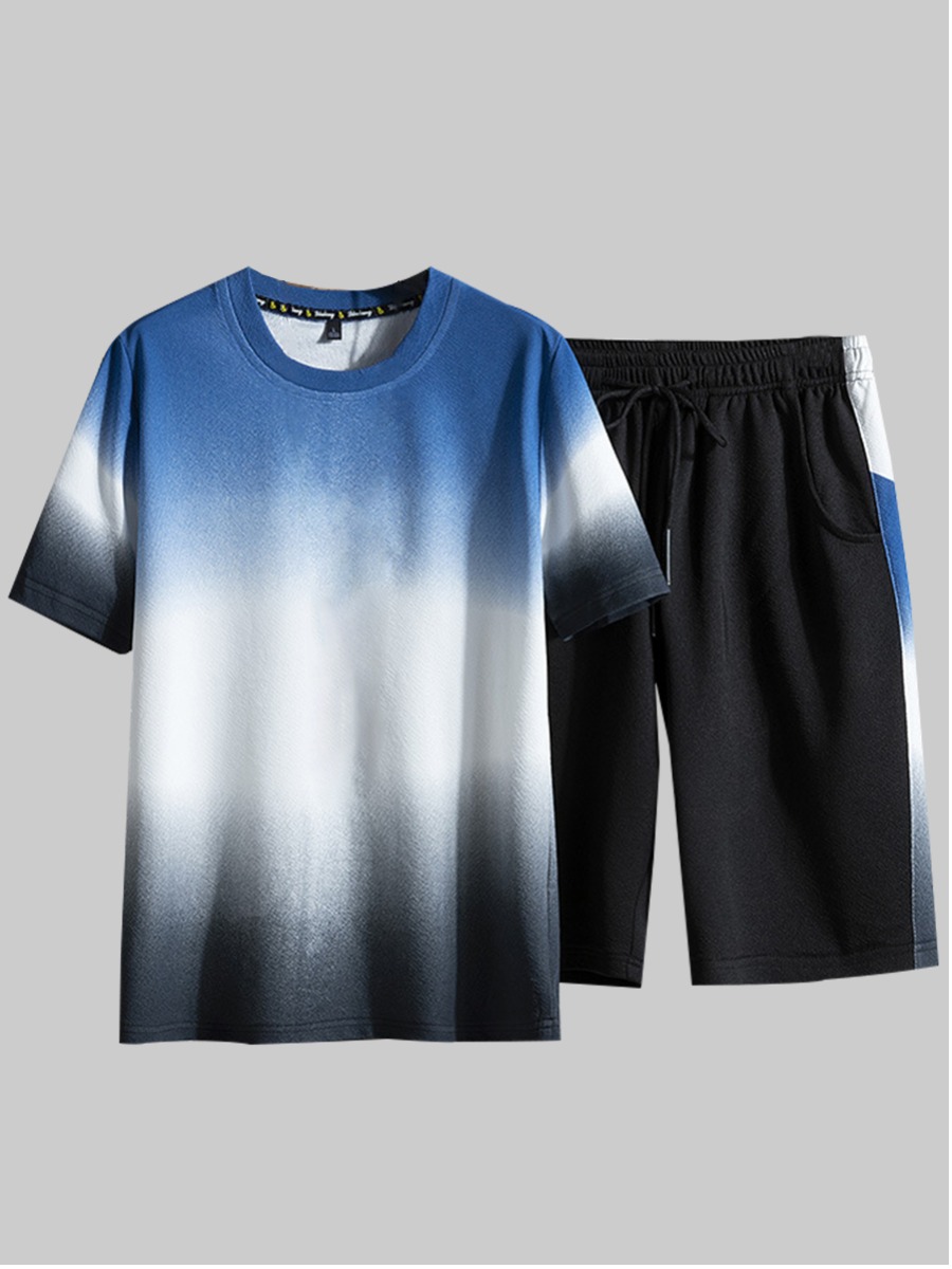 

Lovely Men Casual Tie Dye Drawstring Blue Two Piece Shorts Set