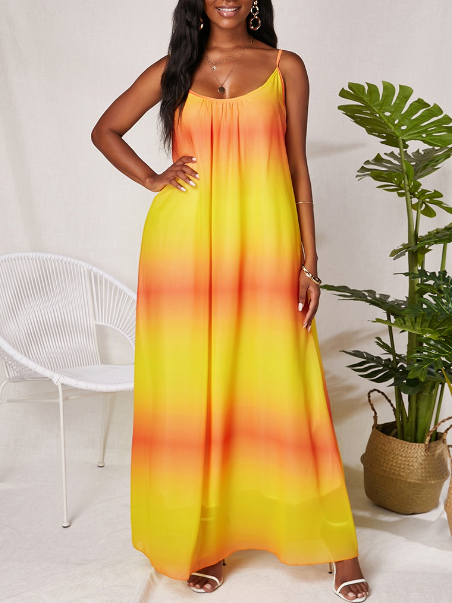 

Lovely Boho U Neck Gradient Floor Length Dress