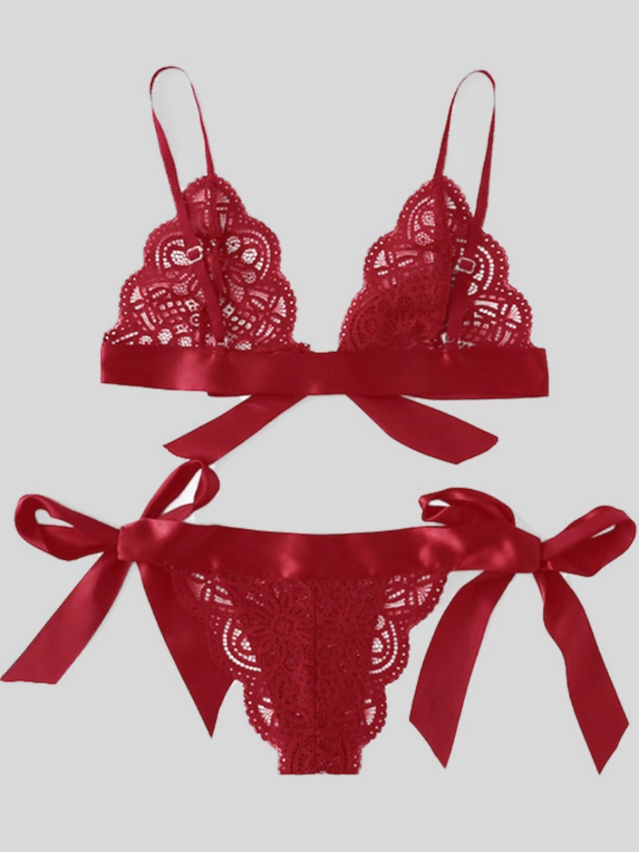 

LW SXY See-through Scalloped Red Bra Set