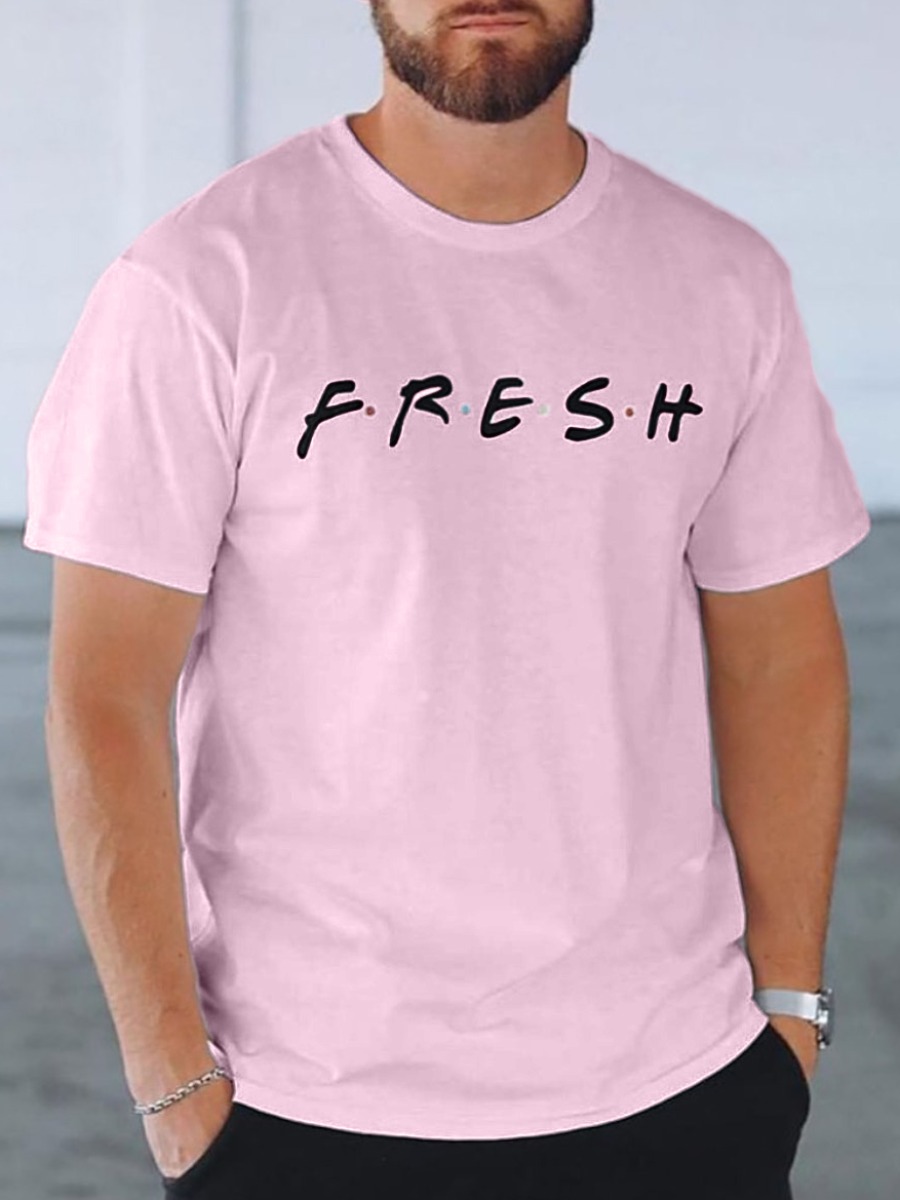 

Lovely Men Casual O Neck Letter Print Pink T-shirt