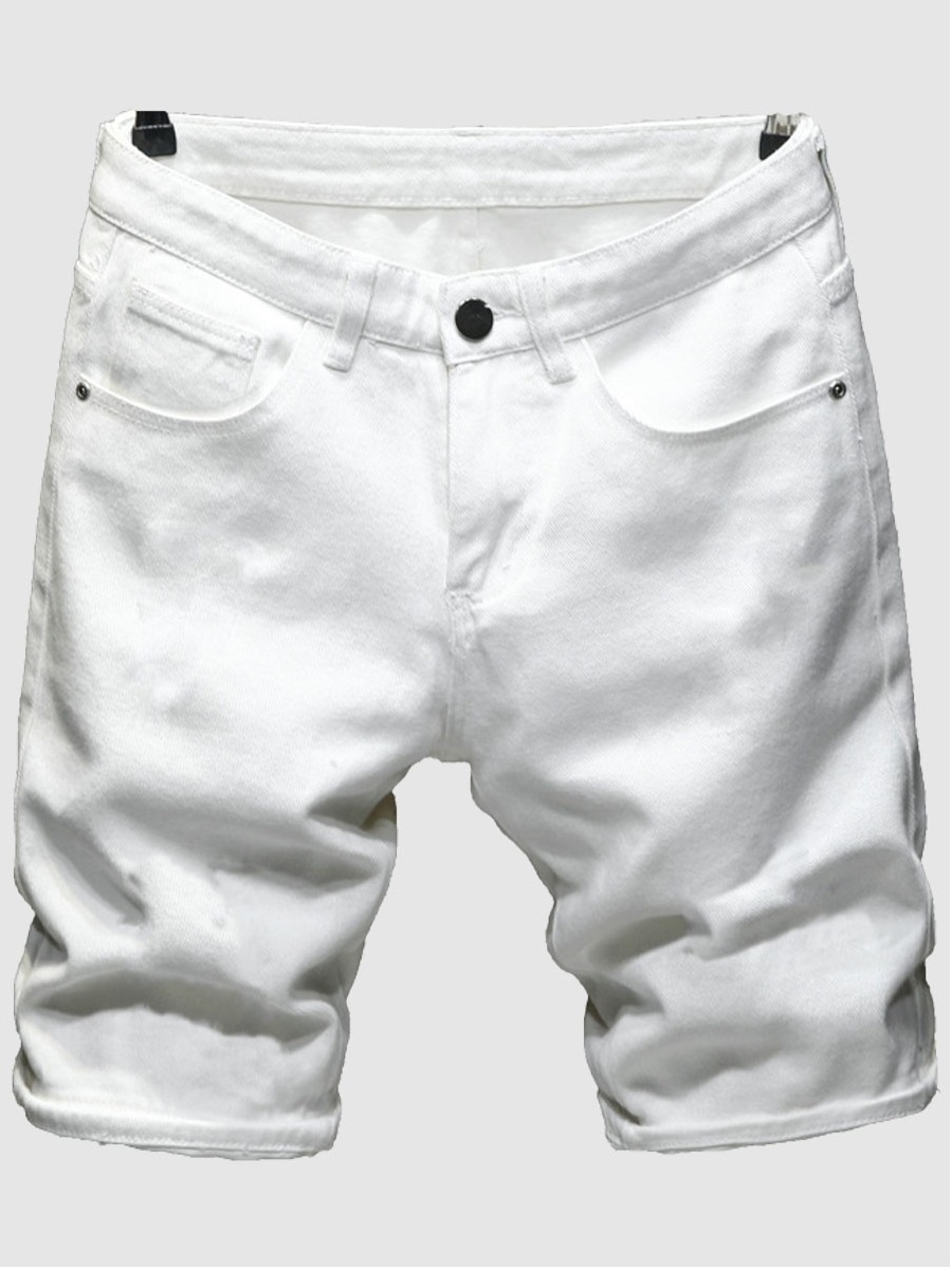 

Lovely Men Casual Mid Waist Elastic White Denim Shorts