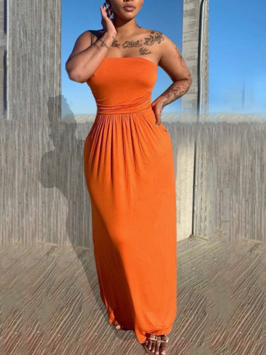 

LW BASICS Casual Off The Shoulder Elastic Croci Ankle Length Dress
