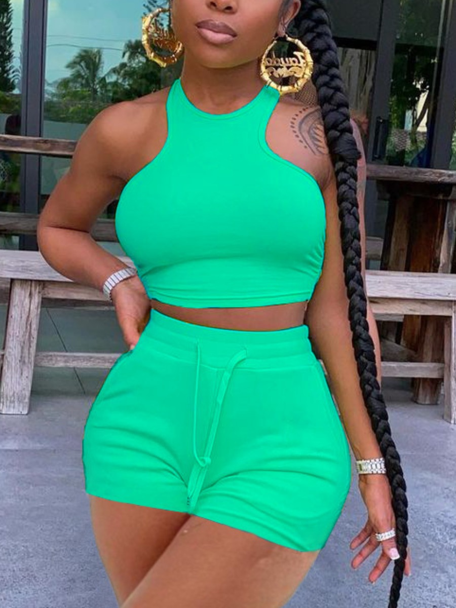 LW Round Neck Drawstring Shorts Set