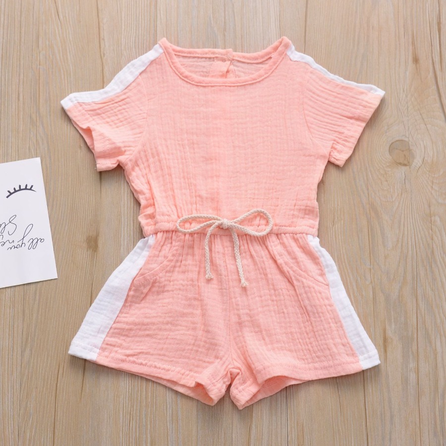 

Lovely Girl Sporty Striped Drawstring Pink One-piece Romper