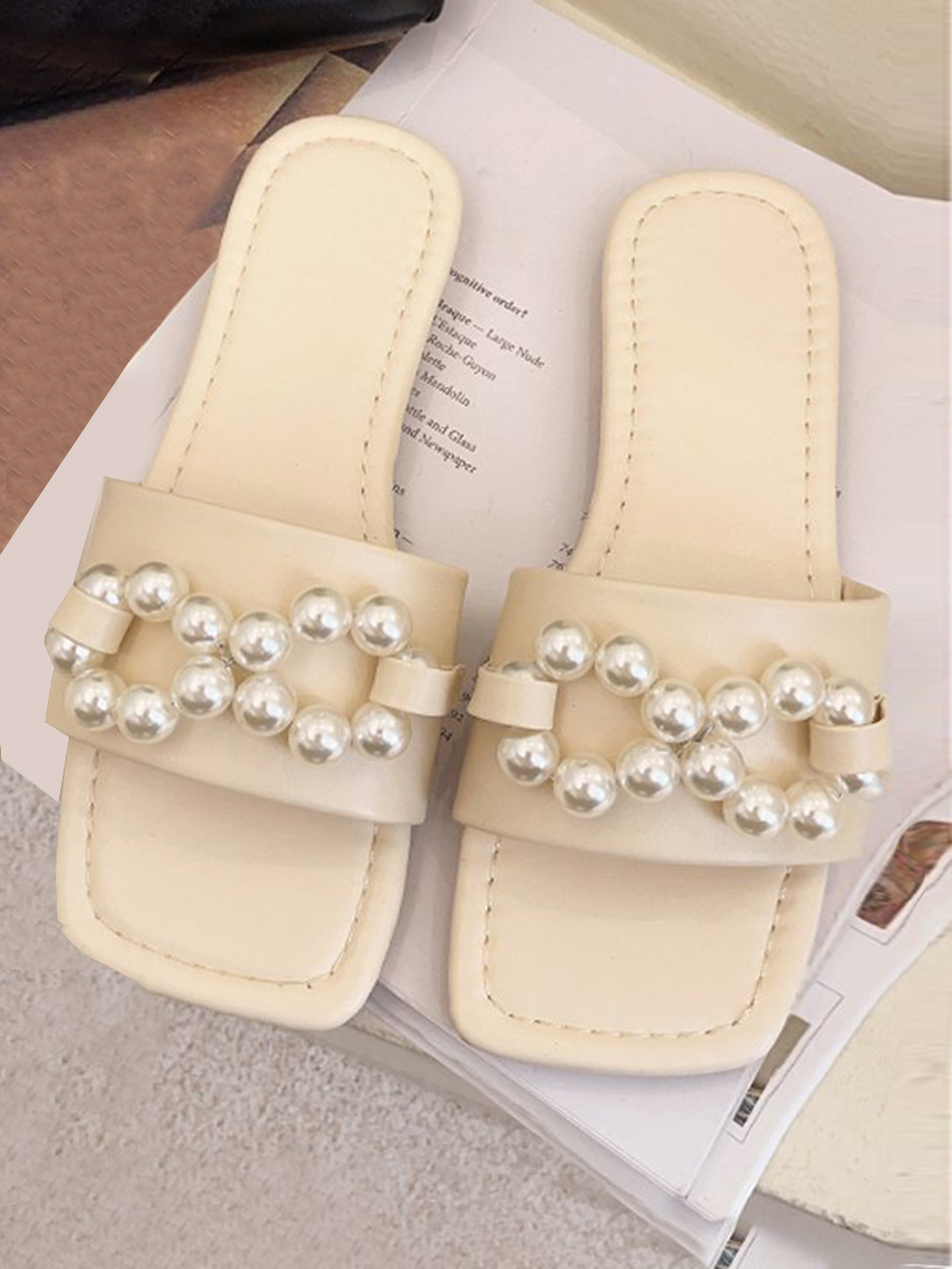 

Lovely Casual Pearl Decoration Beige Slippers