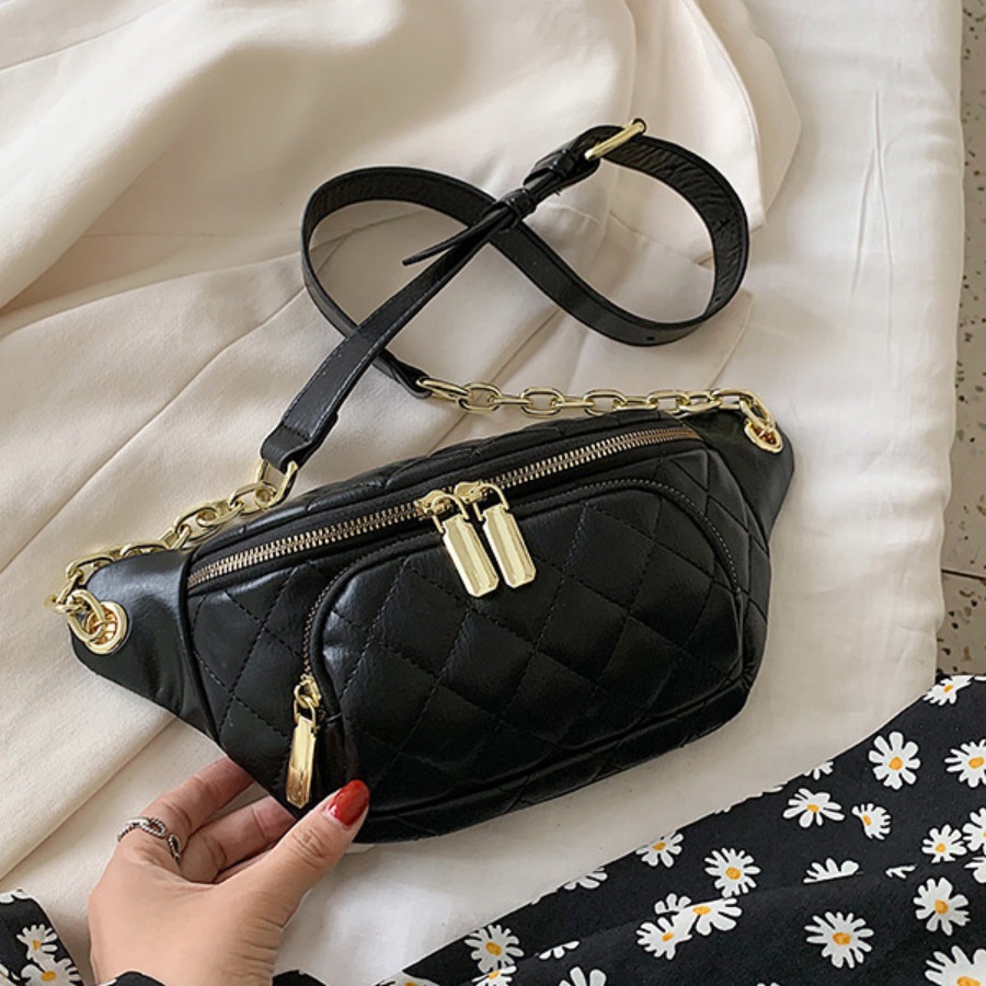 

Lovely Casual Chain Strap Black Bum Bags