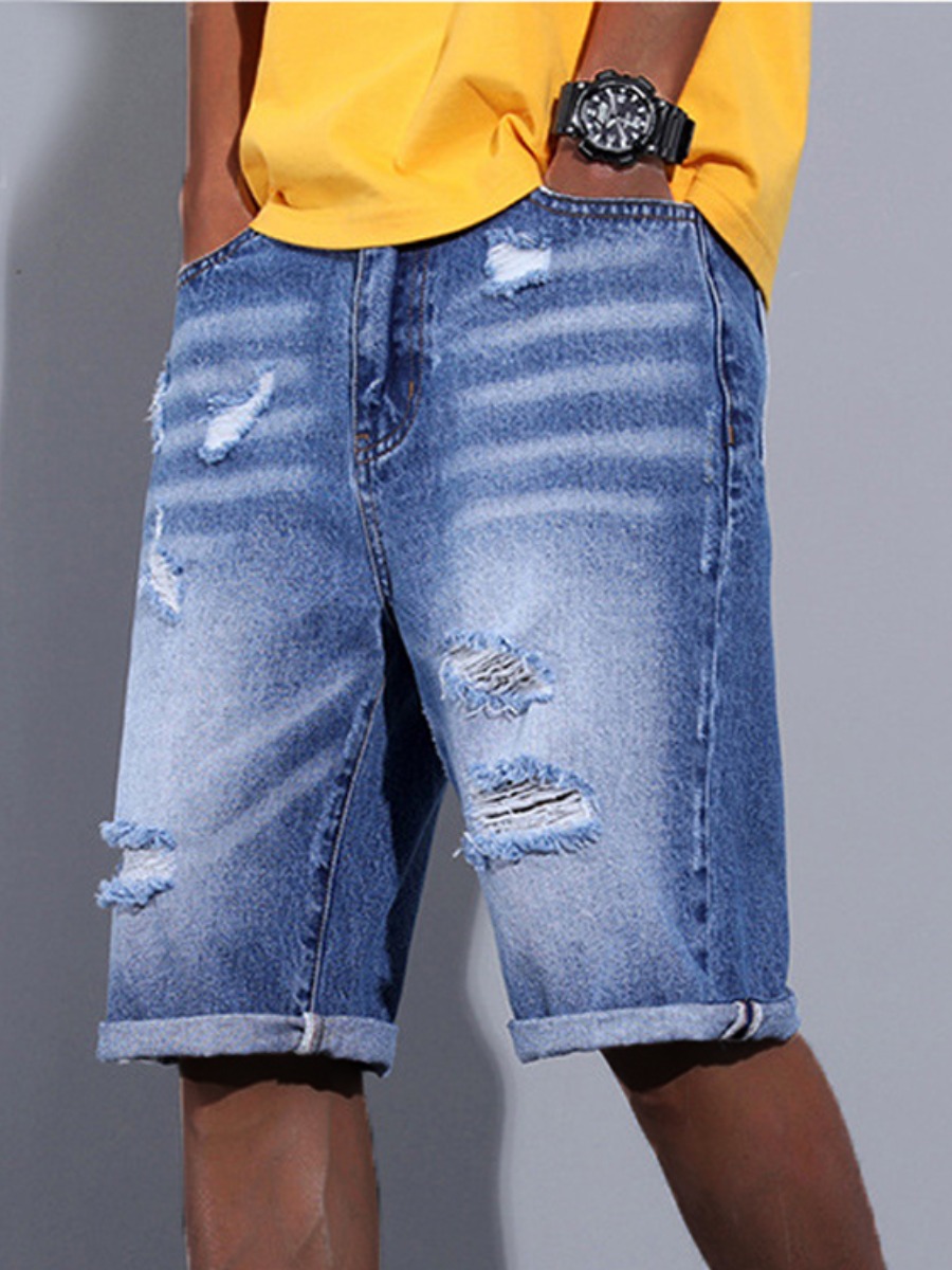 

Lovely Men Casual Mid Waist Ripped Skyblue Jeans