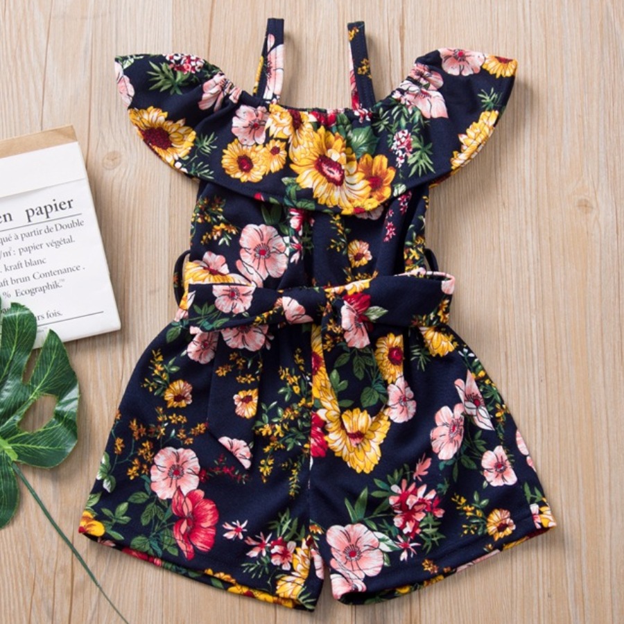 

Lovely Girl Sweet Floral Print Bandage Design Royalblue One-piece Romper