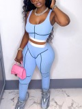 LW Sporty Rib-Knit Striped Blue Pants Set