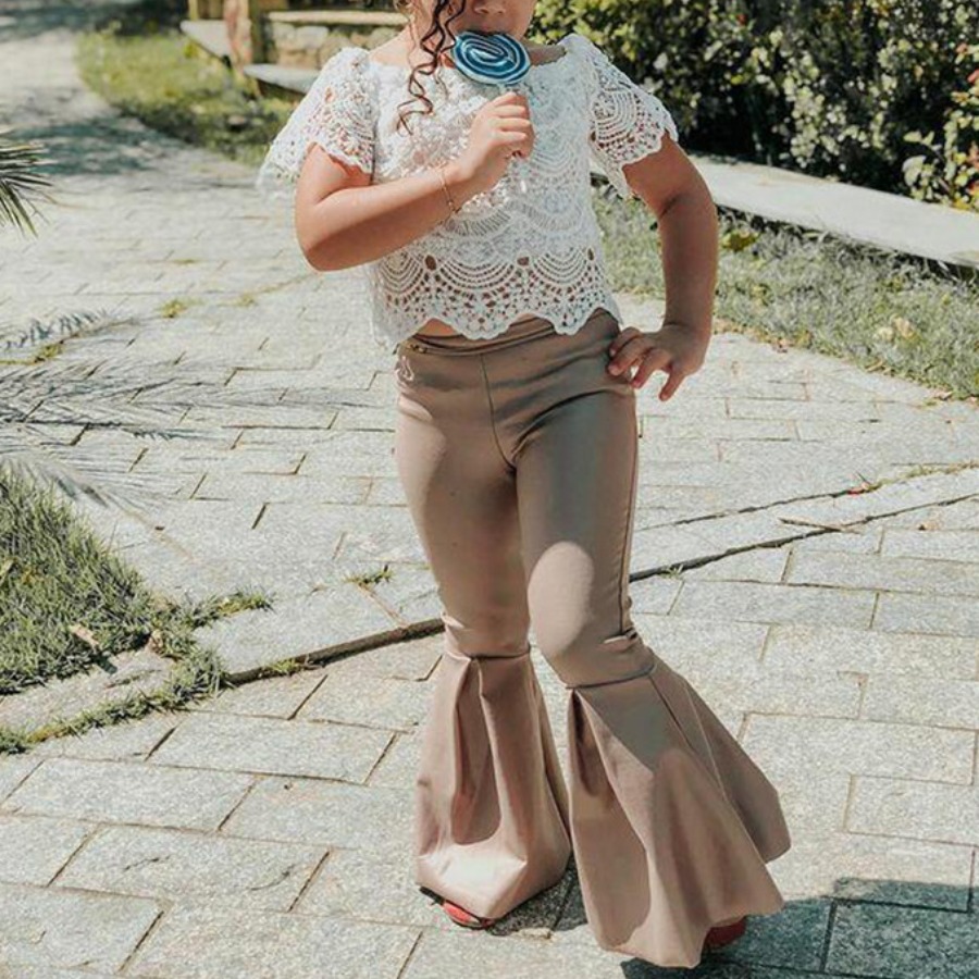 

Lovely Girl Casual Scalloped Mesh Flared White Two Piece Pants Set