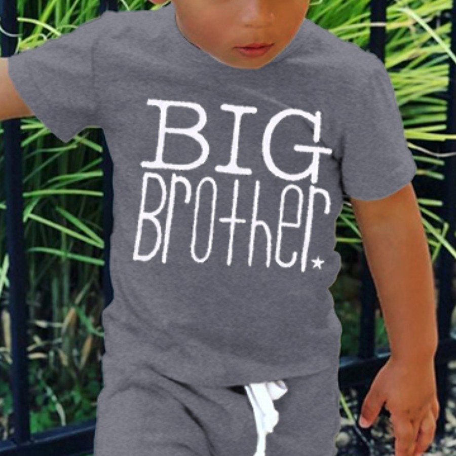 

Lovely Boy Sporty O Neck Letter Print Grey T-shirt