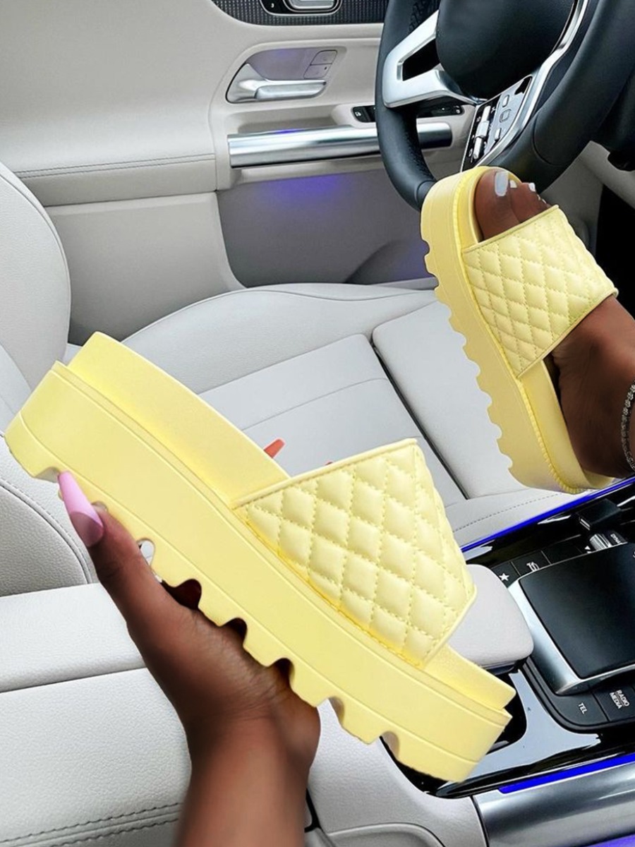 LW Street Quilted Slide Yellow Platform Shoes