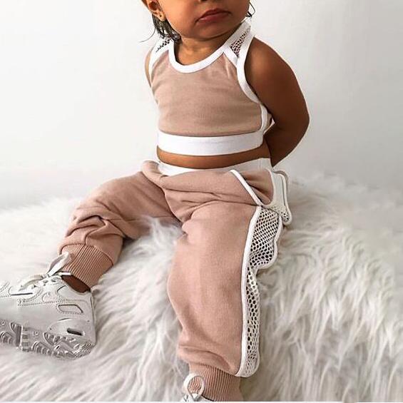 

Lovely Girl Sporty Mesh Patchwork Pink Two Piece Pants Set