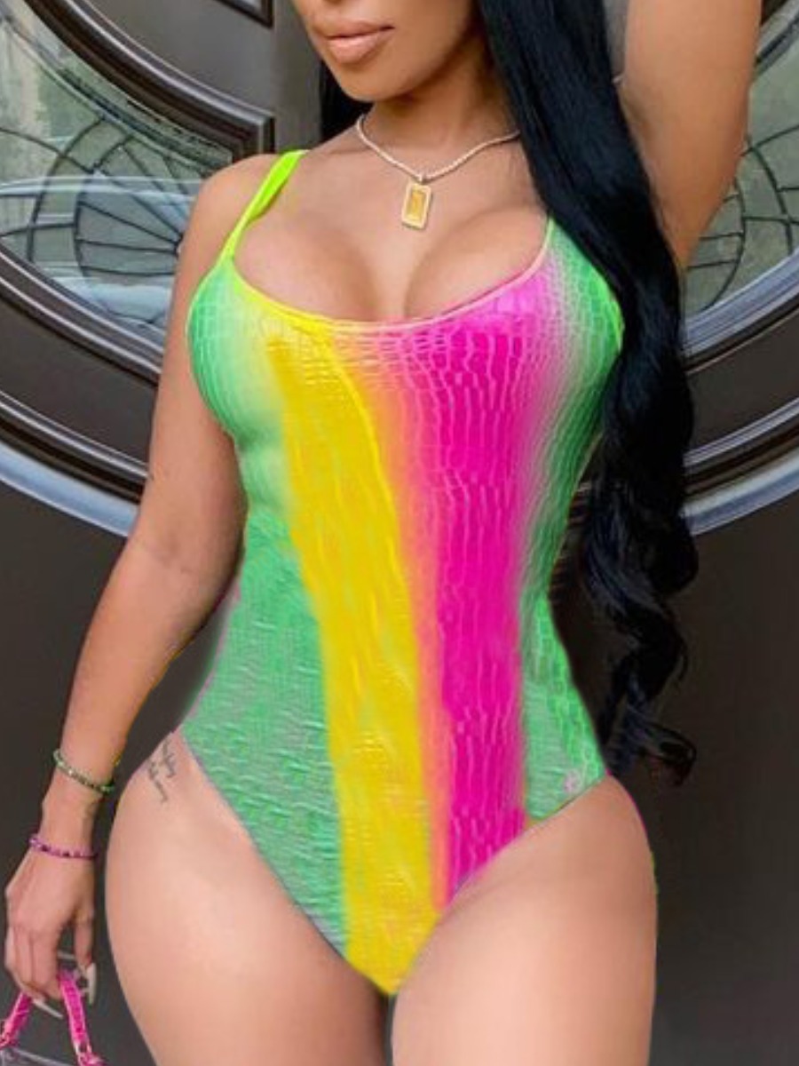 

Lovely Boho U Neck Tie-dye Rose Red One-piece Swimsuit