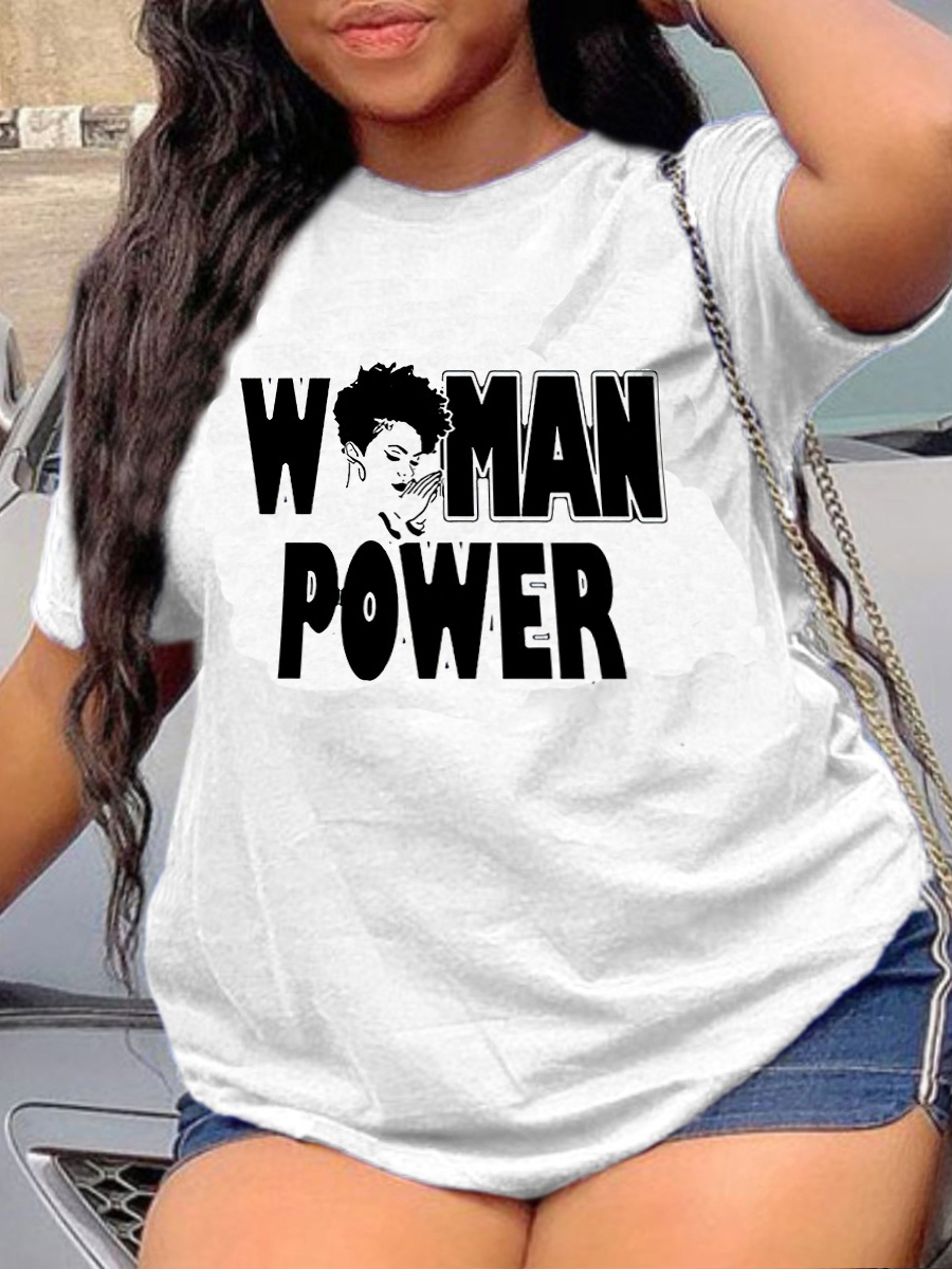

Lovely Plus Size Casual O Neck Letter Print White T-shirt