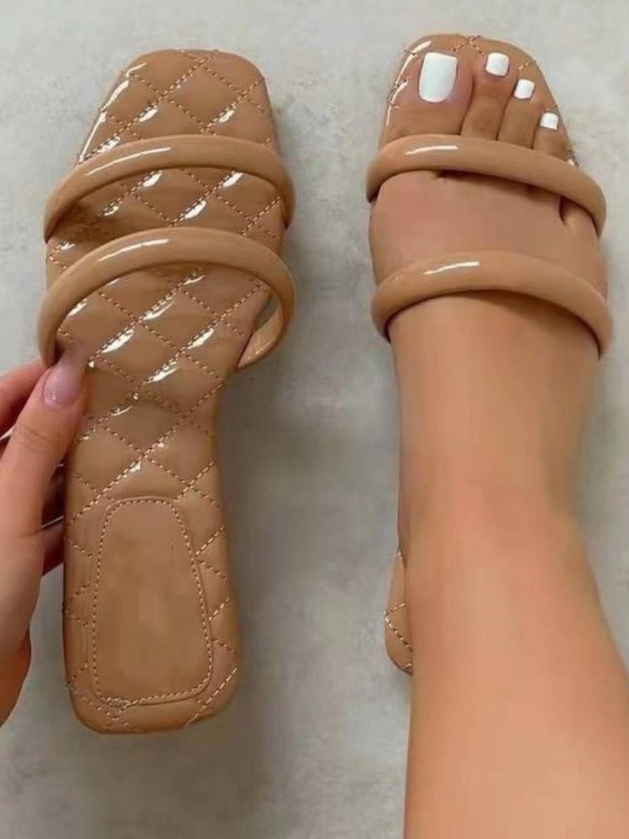 

Lovely Casual Quilted Slide Khaki Slippers