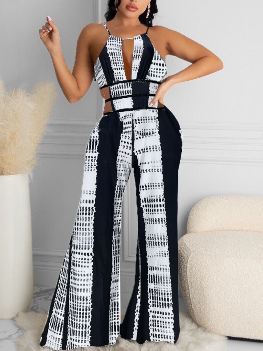 

Lovely Sexy Striped Hollow-out Black One-piece Jumpsuit
