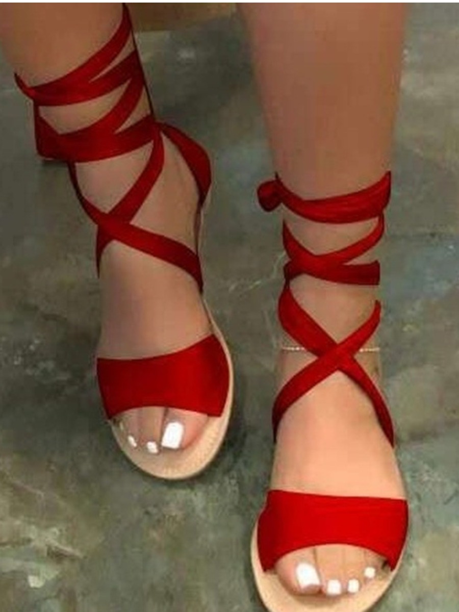 LW Casual Tie Leg Red Sandals