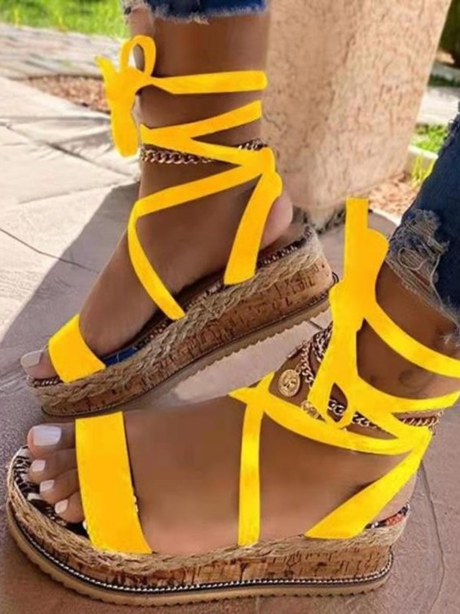 

LW Casual Wrap Up Yellow Platform Sandals