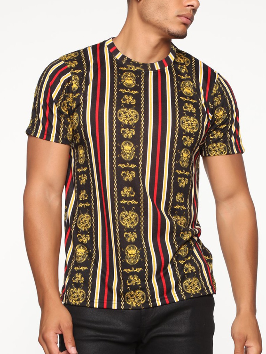 

LW Men Street O Neck Striped Black T-shirt