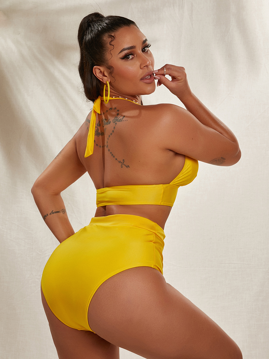 LW Boho V Neck High-waisted Yellow Two-piece Swimsuit