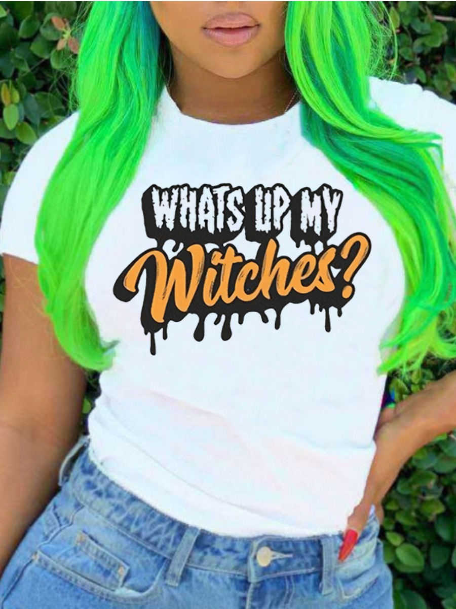 

Lovely Street O Neck Letter Print White T-shirt