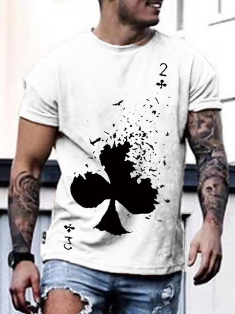 

Lovely Men Casual O Neck Poker Print White T-shirt