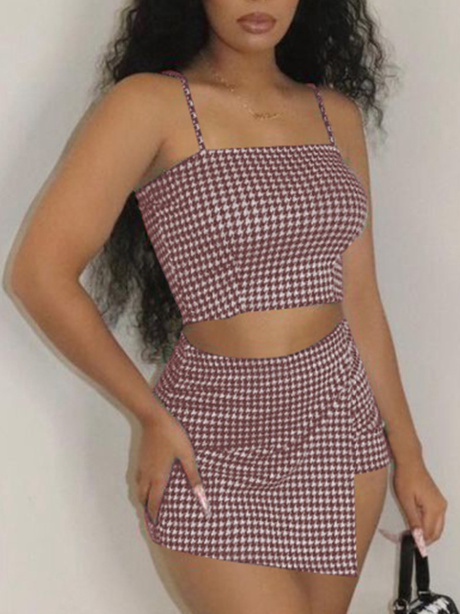 

Lovely Street Plaid Print Red Two Piece Shorts Set