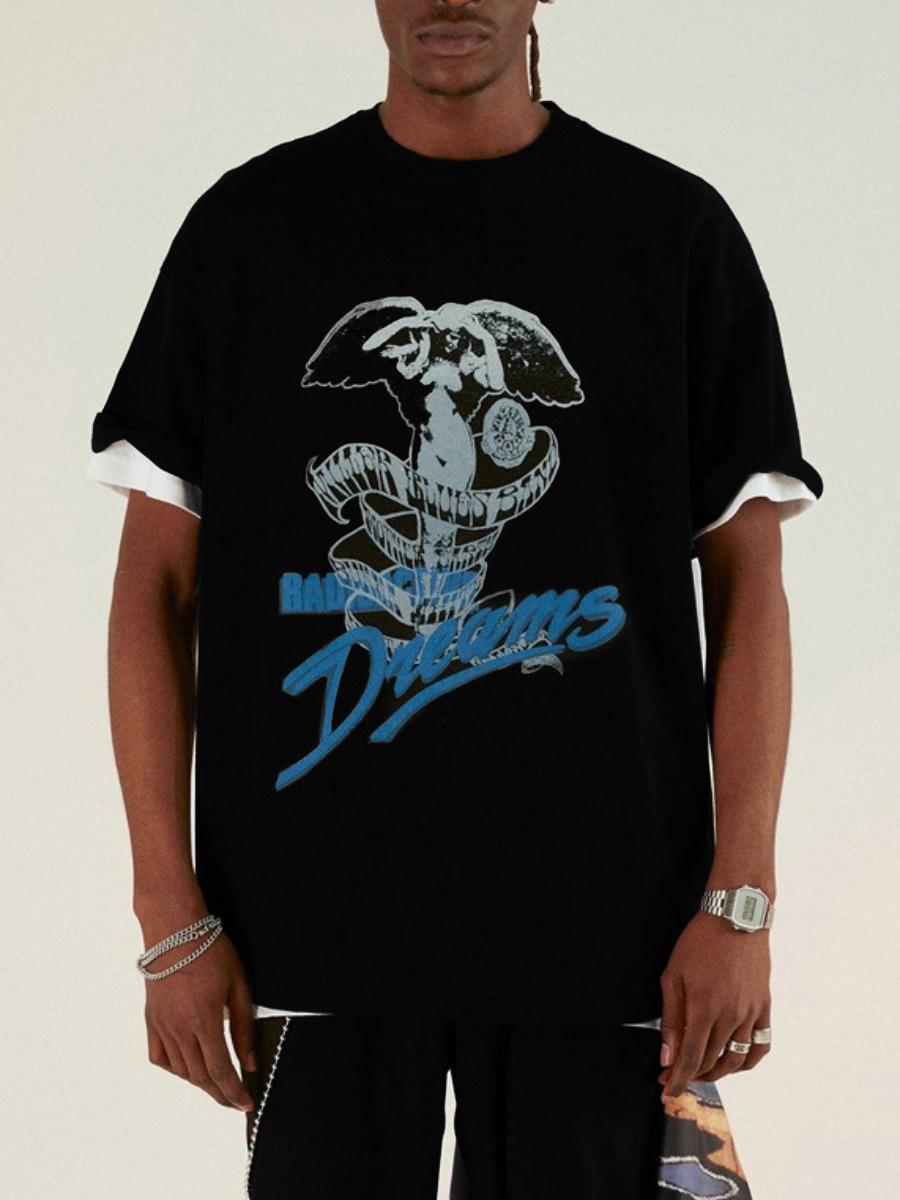 

Lovely Men Casual Cartoon Letter Print Black T-shirt