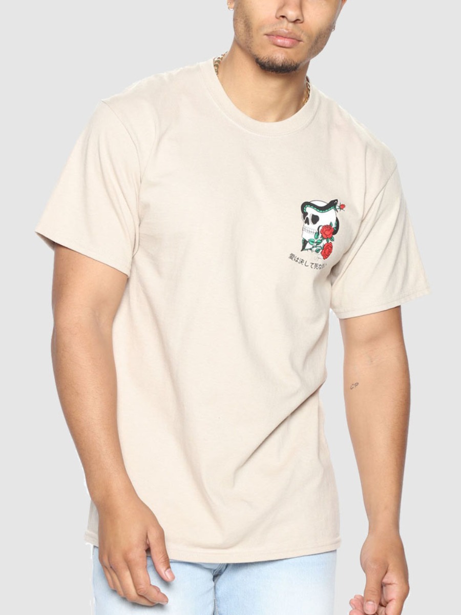 

Lovely Men Casual Skull Head Floral Print Pink T-shirt