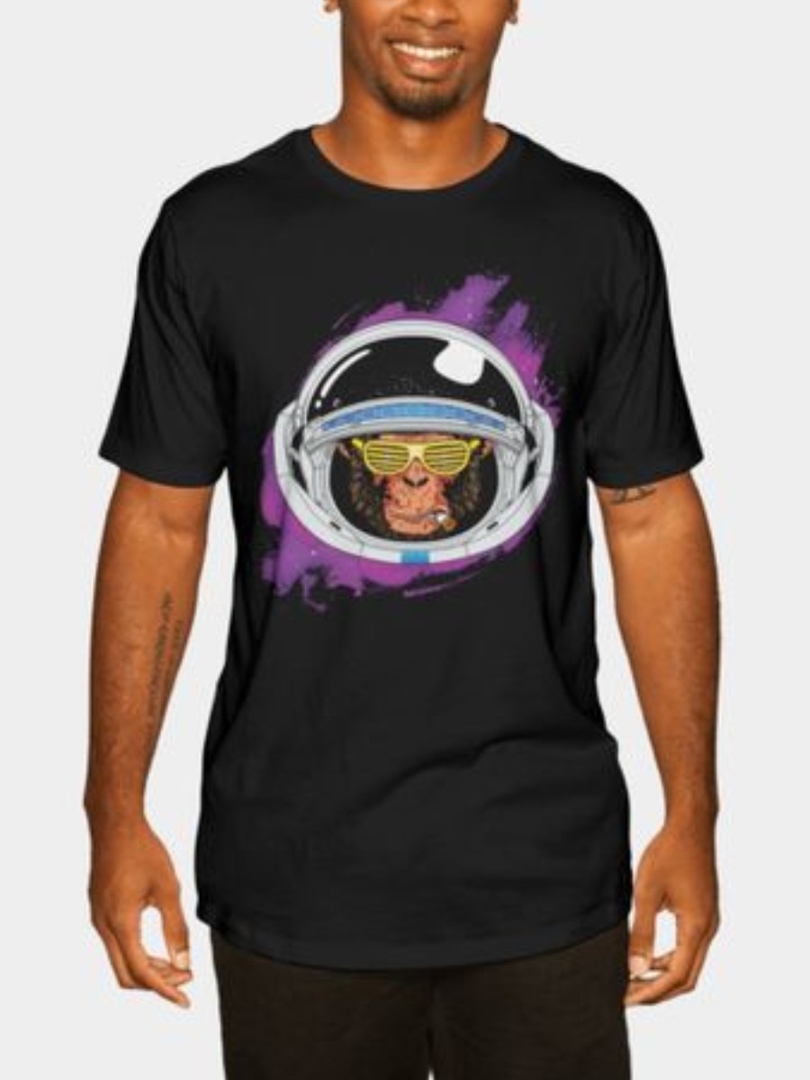 

Lovely Men Casual Cartoon Print Patchwork Black T-shirt