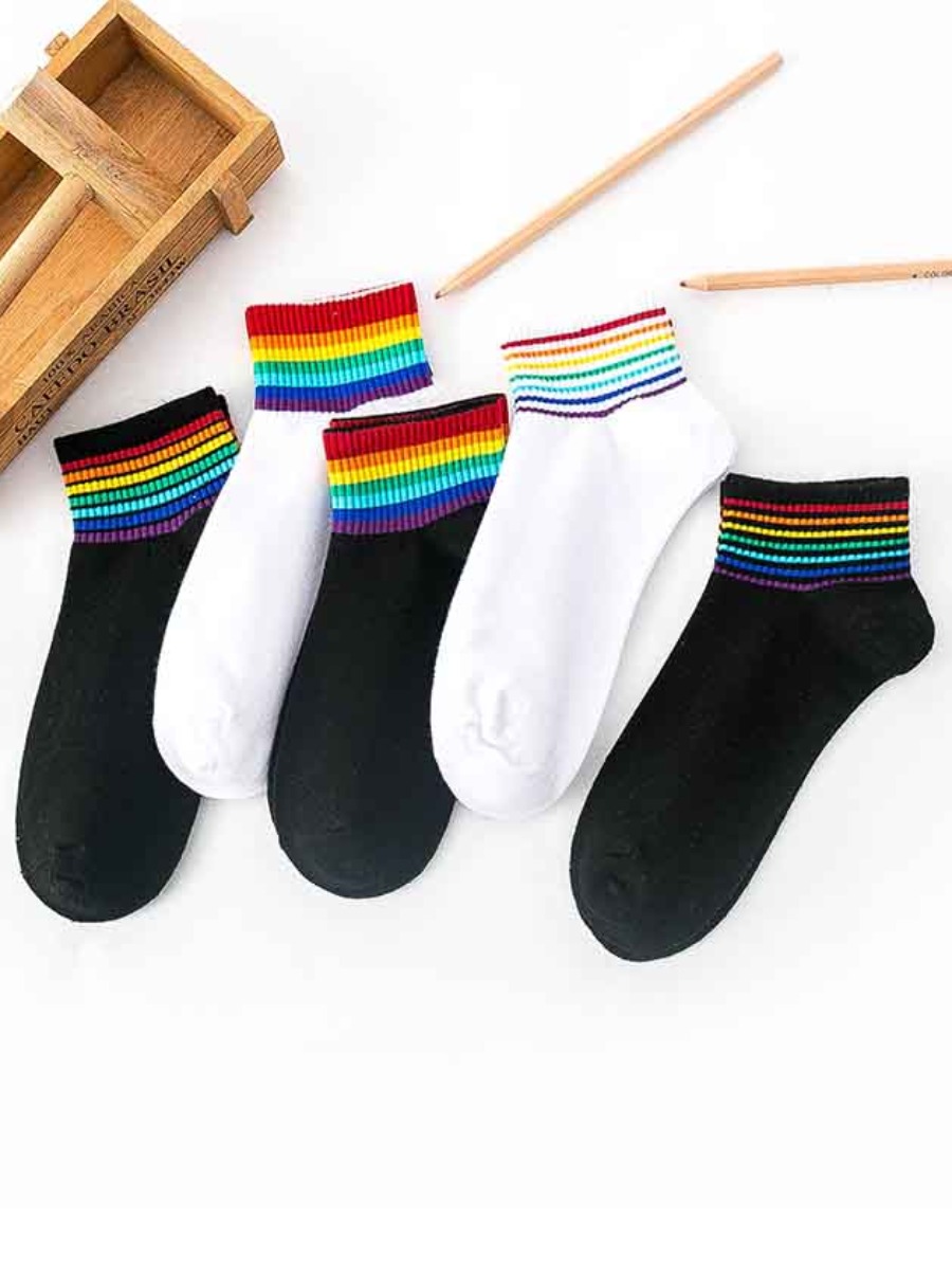 

Lovely 5-pair Casual Striped Multicolor Socks (Mixed Colors), Multi