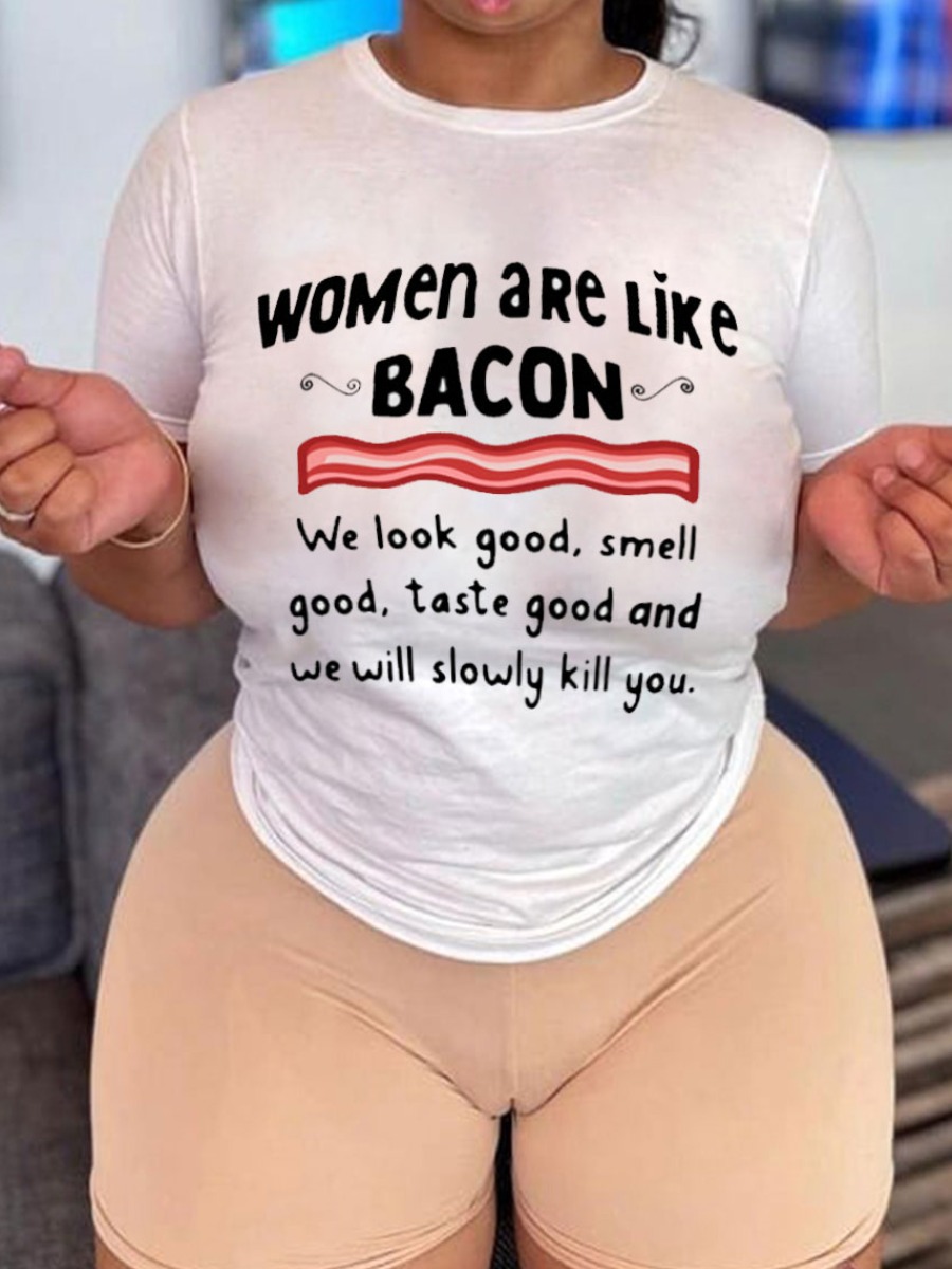 

Lovely Plus Size Casual O Neck Letter Print White T-shirt