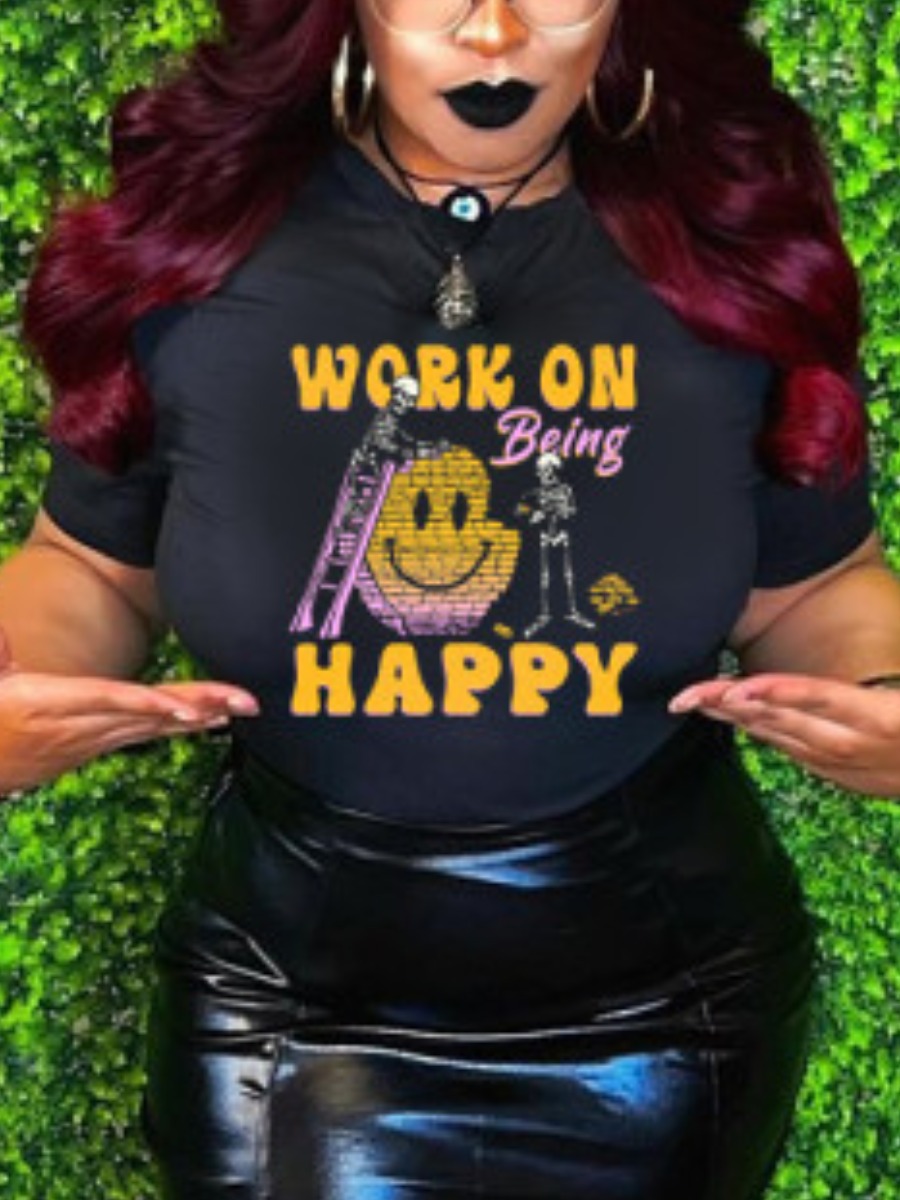

LW Street O Neck Letter Print Black T-shirt