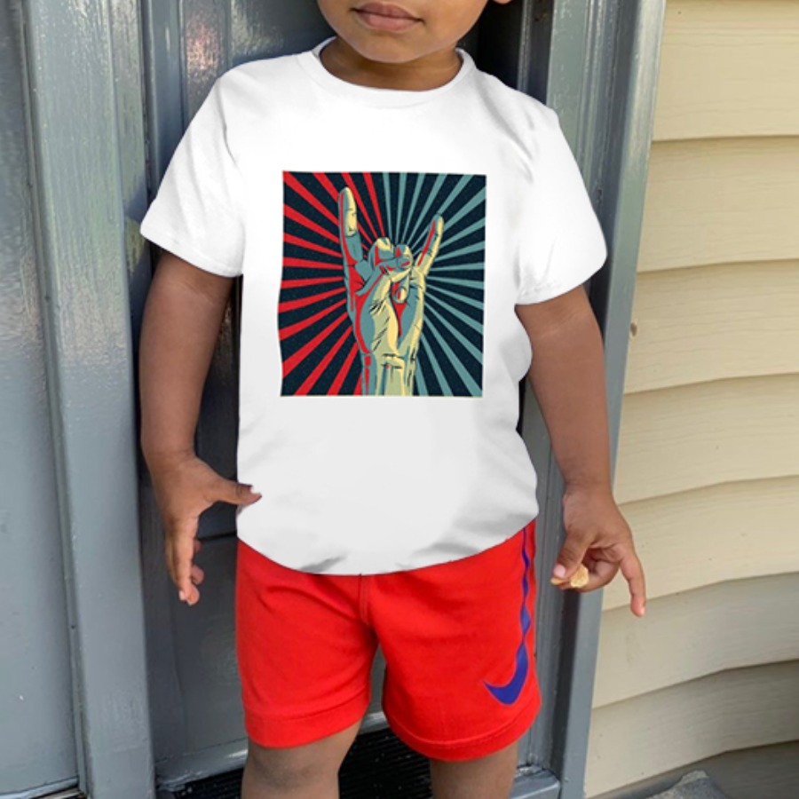 

LW COTTON Boy Casual Hand Print Patchwork White T-shirt