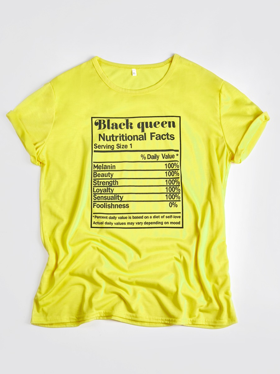 

Lovely Plus Size Casual O Neck Letter Print T-shirt, Yellow