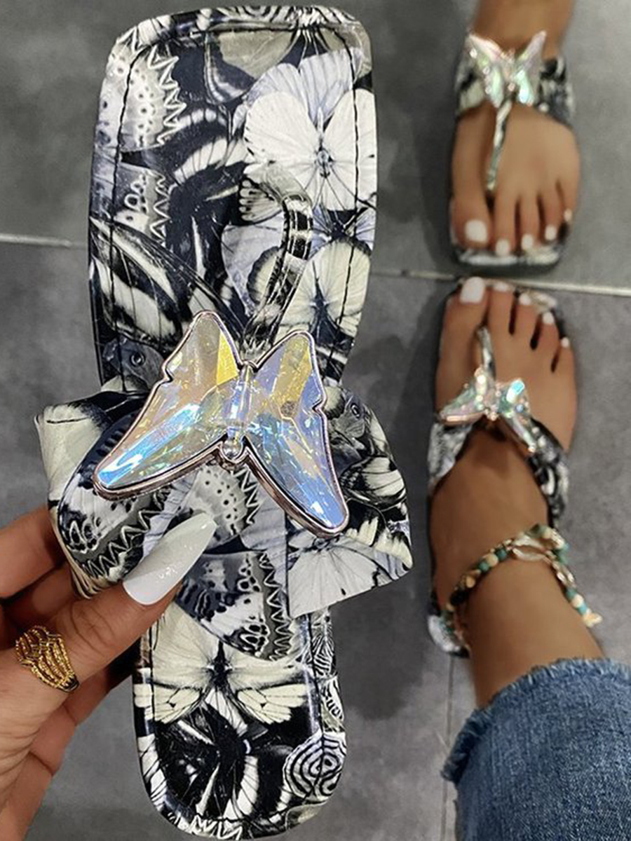 

LW Casual Butterfly Decoration Grey Slippers
